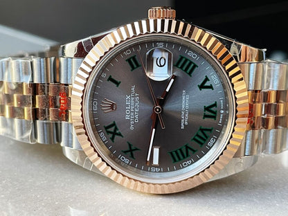 GMF GM Factory 1:1 Rolex DateJust Men 41mm  'wimbledon' RG and SS V2 Grey textured Dial Roman Markers
