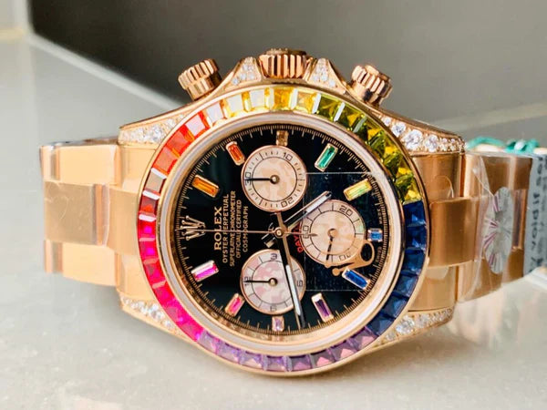 BLF Factory Rolex Daytona 116589RBOW YG Rainbow Crystal Best Edition Black Dial A4130
