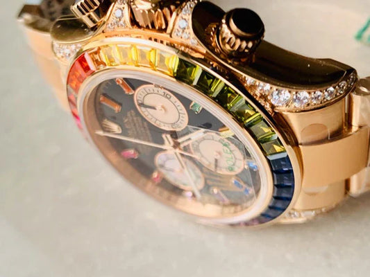 BLF Factory Rolex Daytona 116589RBOW YG Rainbow Crystal Best Edition Black Dial A4130