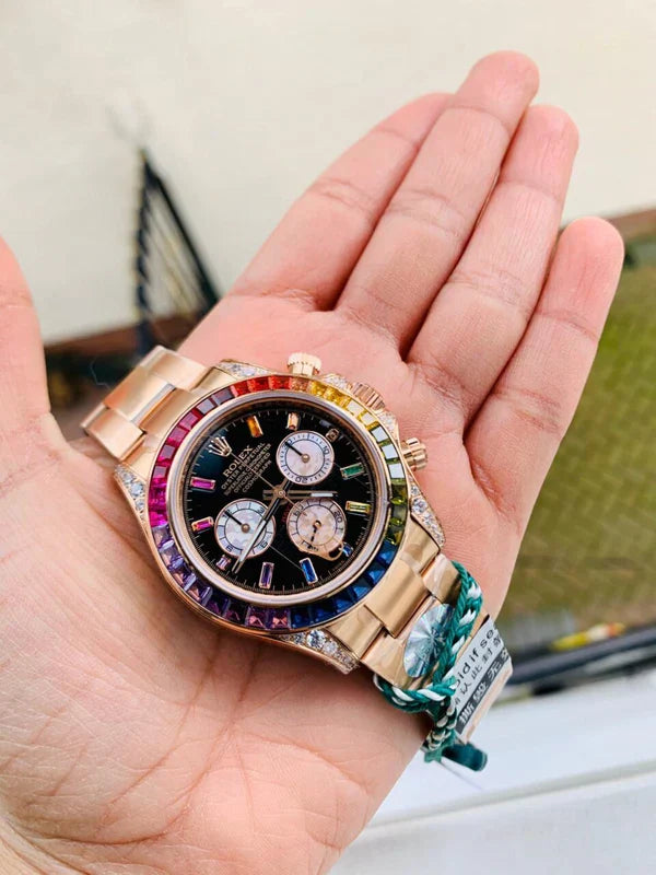 BLF Factory Rolex Daytona 116589RBOW YG Rainbow Crystal Best Edition Black Dial A4130